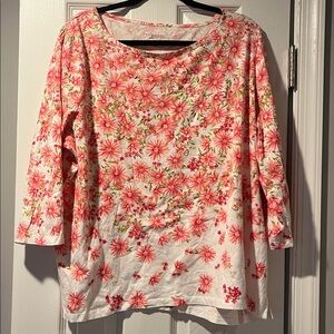 Talbots White and Pink Floral 3/4 sleeve top woman’s 3X
